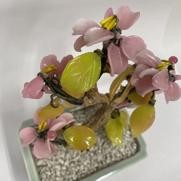 Vtg Glass Bonsai Tree Pink Flowers Artificial Plant Oriental Home Decor - Picture 9 of 11
